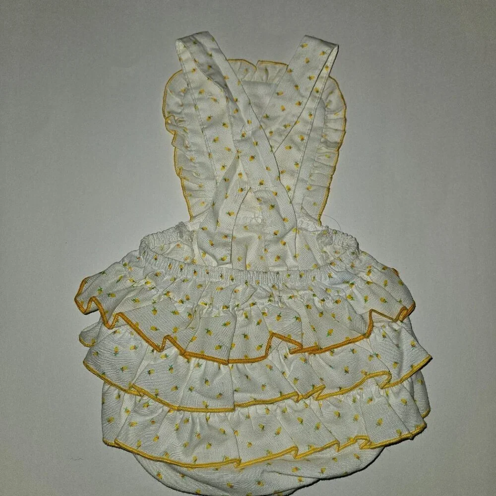 VTG Baby Romper Stone Apparel White Yellow Floral Print 9 Months Ruffle Tush